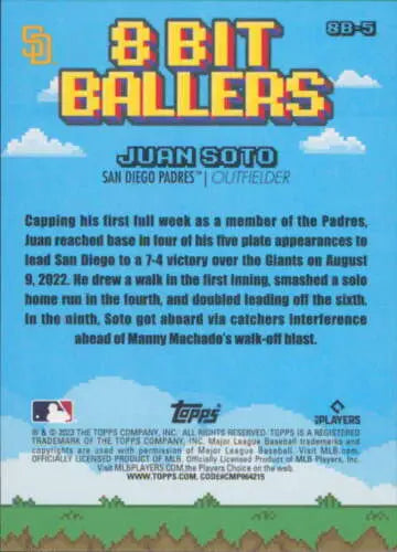 2023 Topps Big League 8-Bit Ballers Juan Soto Baseball Card NM-MT Padres Original Gloss