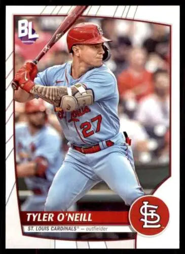 Baseball card of Tyler O’Neill in light blue uniform from Topps Big League collection