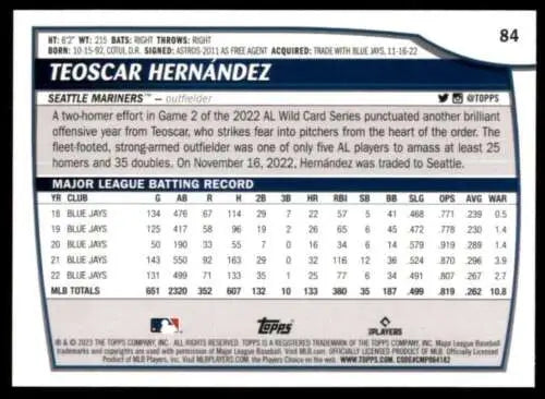 Teoscar Hernández baseball card from 2023 Topps Big League with original gloss finish