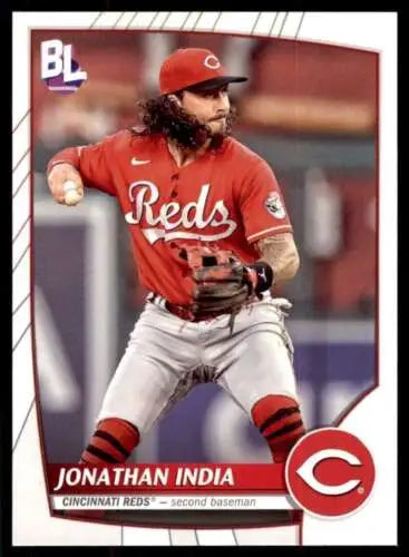 Baseball player in Cincinnati Reds uniform throwing ball from Topps Big League set