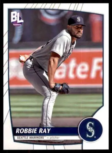 Baseball card of Seattle Mariners pitcher Robbie Ray in wind-up stance, Topps Big League