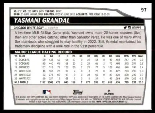 2023 Topps Big League #97 Yasmani Grandal baseball card with original gloss White Sox