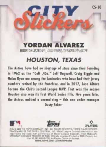 Yordan Alvarez 2023 Topps Big League City Slickers baseball card with original gloss