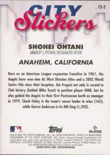 2023 Topps Big League City Slickers Shohei Ohtani baseball card back with original gloss