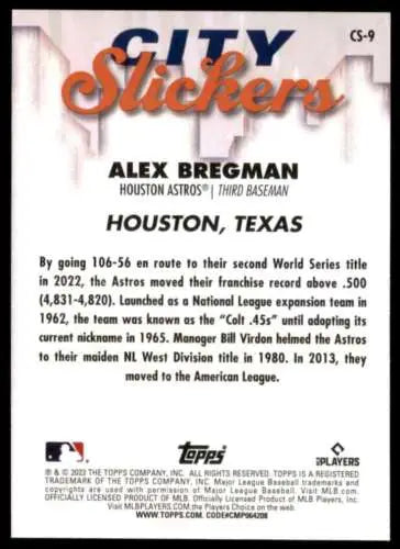 2023 Topps Big League City Slickers Alex Bregman baseball card NM-MT Astros 51333