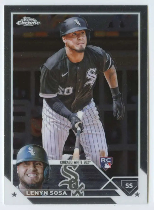 2023 Topps Chrome Rookie Card of Lenyn Sosa in Chicago White Sox pinstripes