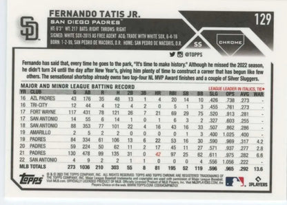 Baseball card featuring Fernando Tatis batting stats for Topps Chrome San Diego Padres