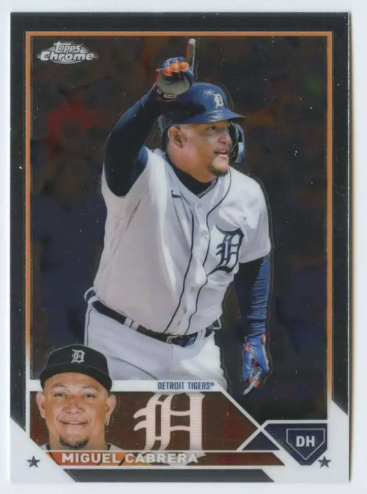 Baseball card of Miguel Cabrera in white home uniform for Detroit Tigers fans