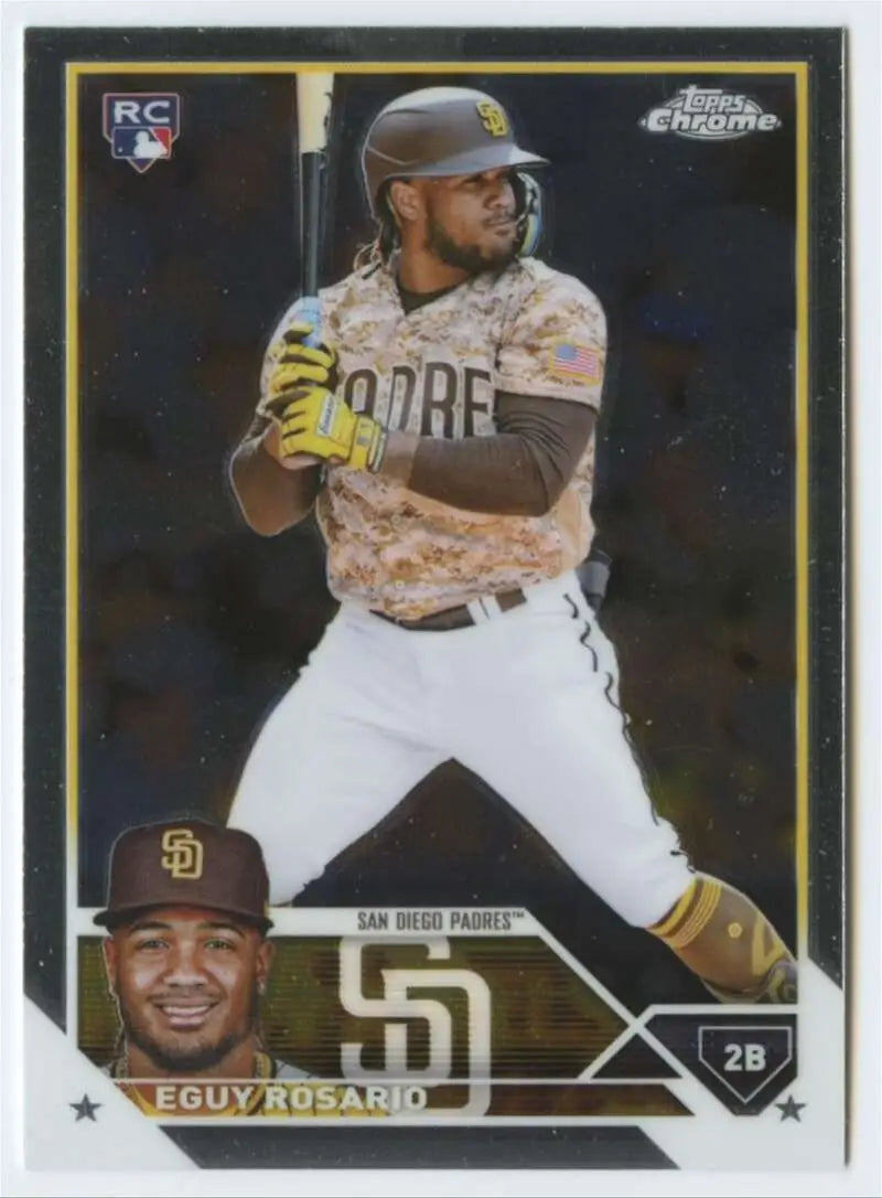 Baseball trading card of Eguy Rosario in camouflage jersey for San Diego Padres