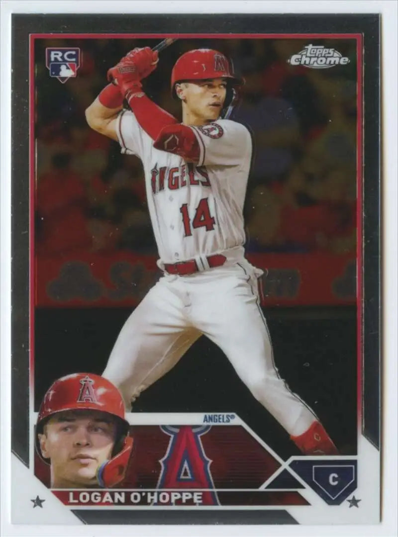 Baseball card of Logan O’Hoppe in Los Angeles Angels uniform with number 14