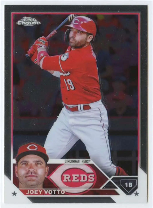 Joey Votto in batting stance on a Cincinnati Reds baseball card 2023 Topps Chrome #190