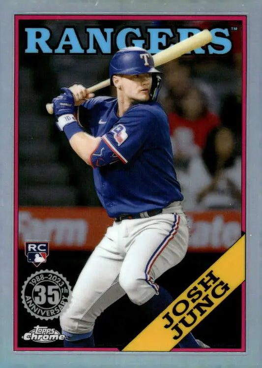 Texas Rangers Josh Jung in batting stance on 2023 Topps Chrome baseball card