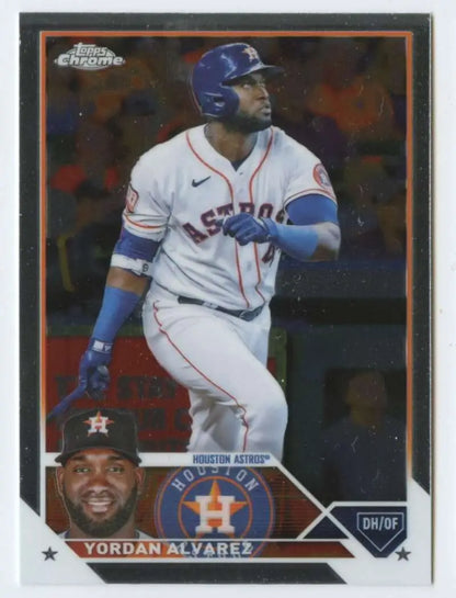 Yordan Alvarez Houston Astros Topps Chrome baseball card in white and red uniform