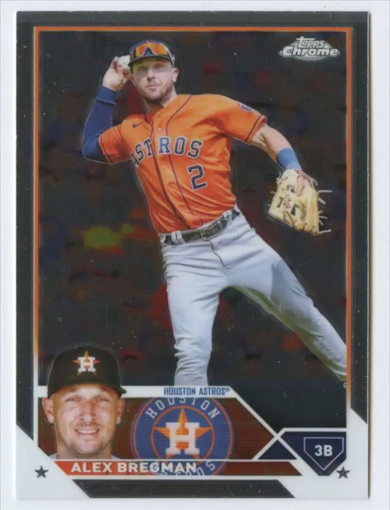 Baseball card of Alex Bregman in orange jersey for Houston Astros Topps Chrome