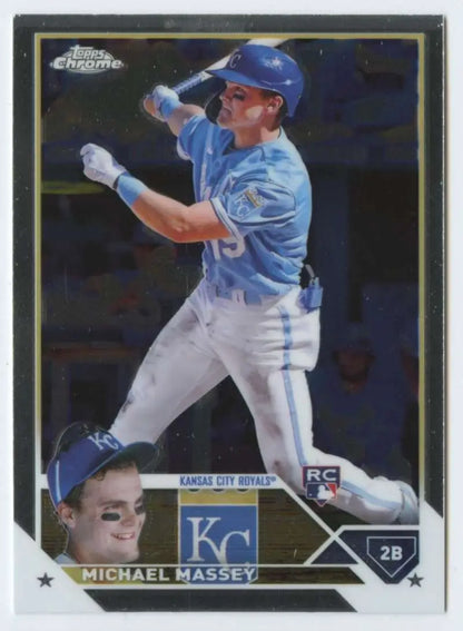 Kansas City Royals baseball card featuring Michael Massey in a batting stance