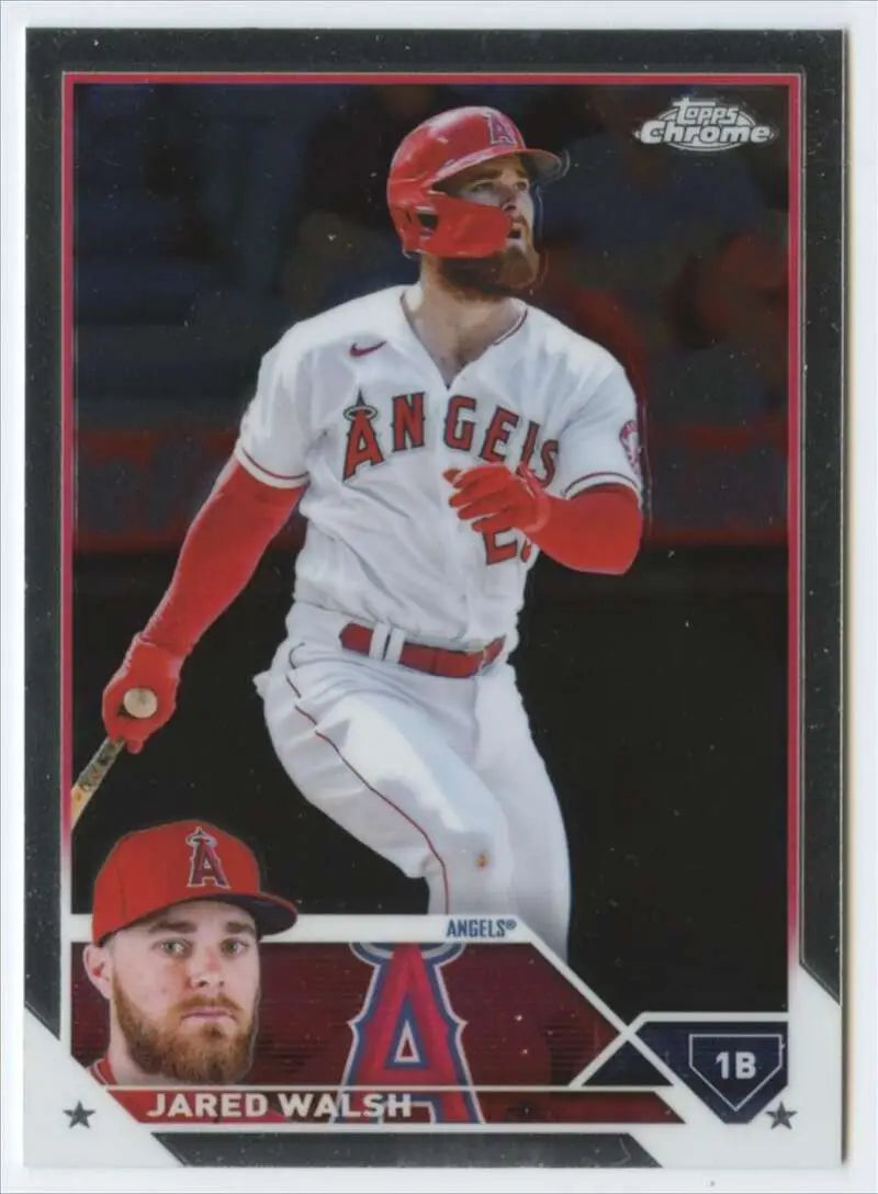 Baseball trading card of Jared Walsh in Los Angeles Angels uniform from Topps Chrome