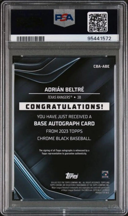 PSA 10 GEM MINT Adrian Beltre autograph card for Texas Rangers, Topps Chrome Black