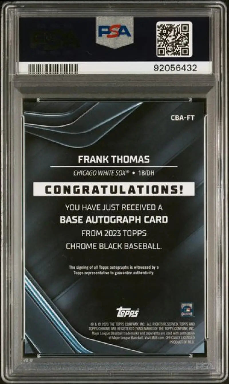 PSA-graded 2021 Topps Chrome Black Frank Thomas Auto Chicago White Sox Baseball Card