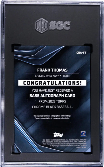 Black and blue Topps Chrome Frank Thomas SGC 10 Gem Auto Chicago White Sox card holder