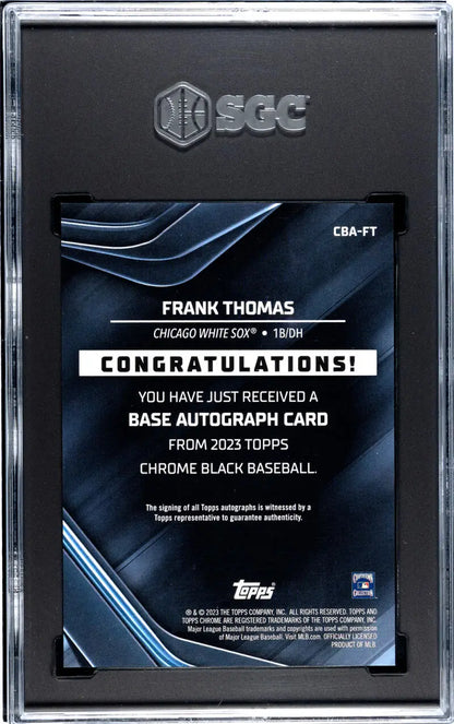 Baseball card redemption notice in case for 2023 Topps Chrome Black Frank Thomas Auto SGC 9 MINT