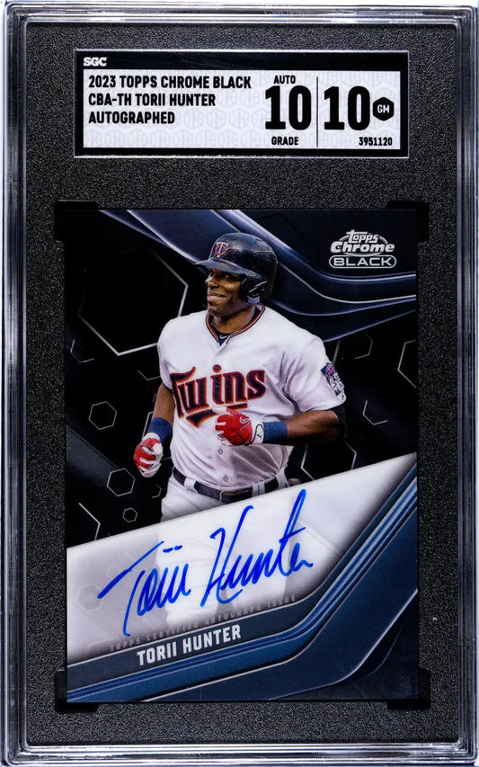 Graded Torii Hunter SGC 10 Gem Autographed 2014 Topps Chrome Black Minnesota Twins Baseball Card