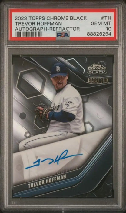 PSA-graded 2023 Topps Chrome Black Trevor Hoffman Autographed Card San Diego Padres