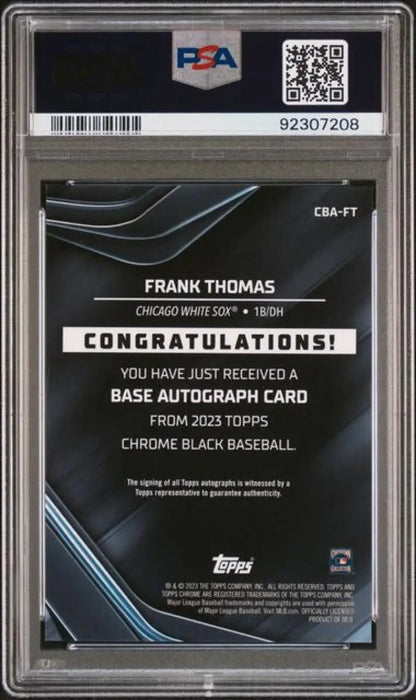 Back of 2023 Topps Chrome Black Frank Thomas Autograph Redemption Card PSA 9 Mint