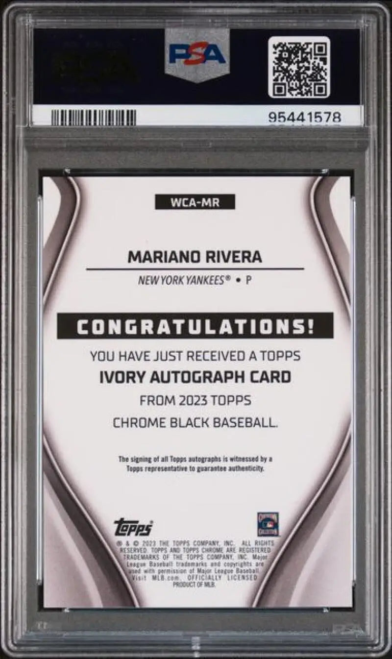 PSA-graded Mariano Rivera Black Ivory Refractor Autographed Baseball Card 2023 Topps Chrome