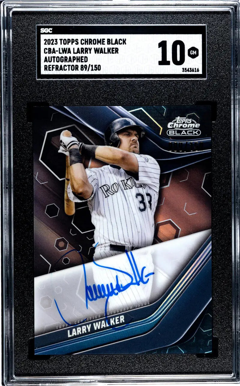 Graded Larry Walker 2021 Topps Chrome Black Refractor Colorado Rockies Autographed Card