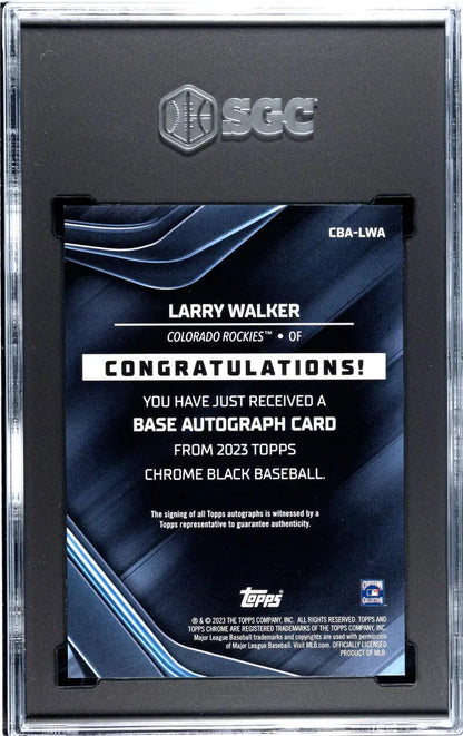 Baseball card redemption notice for 2023 Topps Chrome Black Refractor Larry Walker Auto