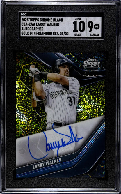 Larry Walker Signed 2020 Topps Chrome Black Refractor Gold Card Colorado Rockies SGC 9