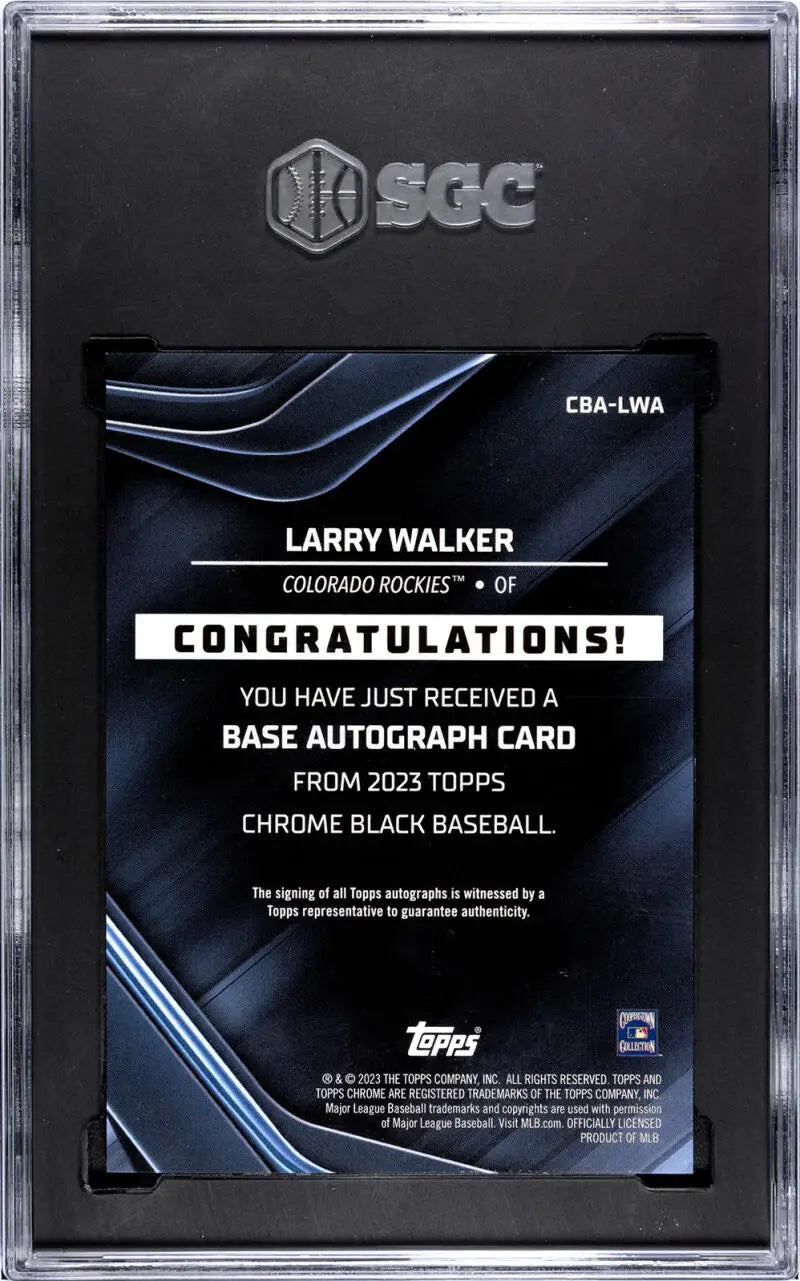 SGC 9 MINT Larry Walker Black Refractor Autograph Redemption Card Colorado Rockies Baseball