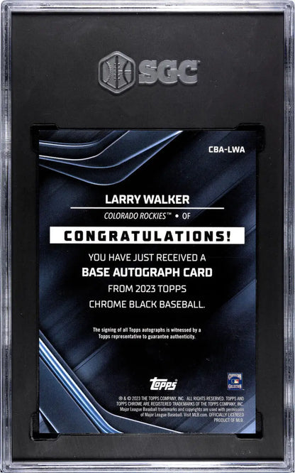 SGC 9 MINT Larry Walker Black Refractor Autograph Redemption Card Colorado Rockies Baseball