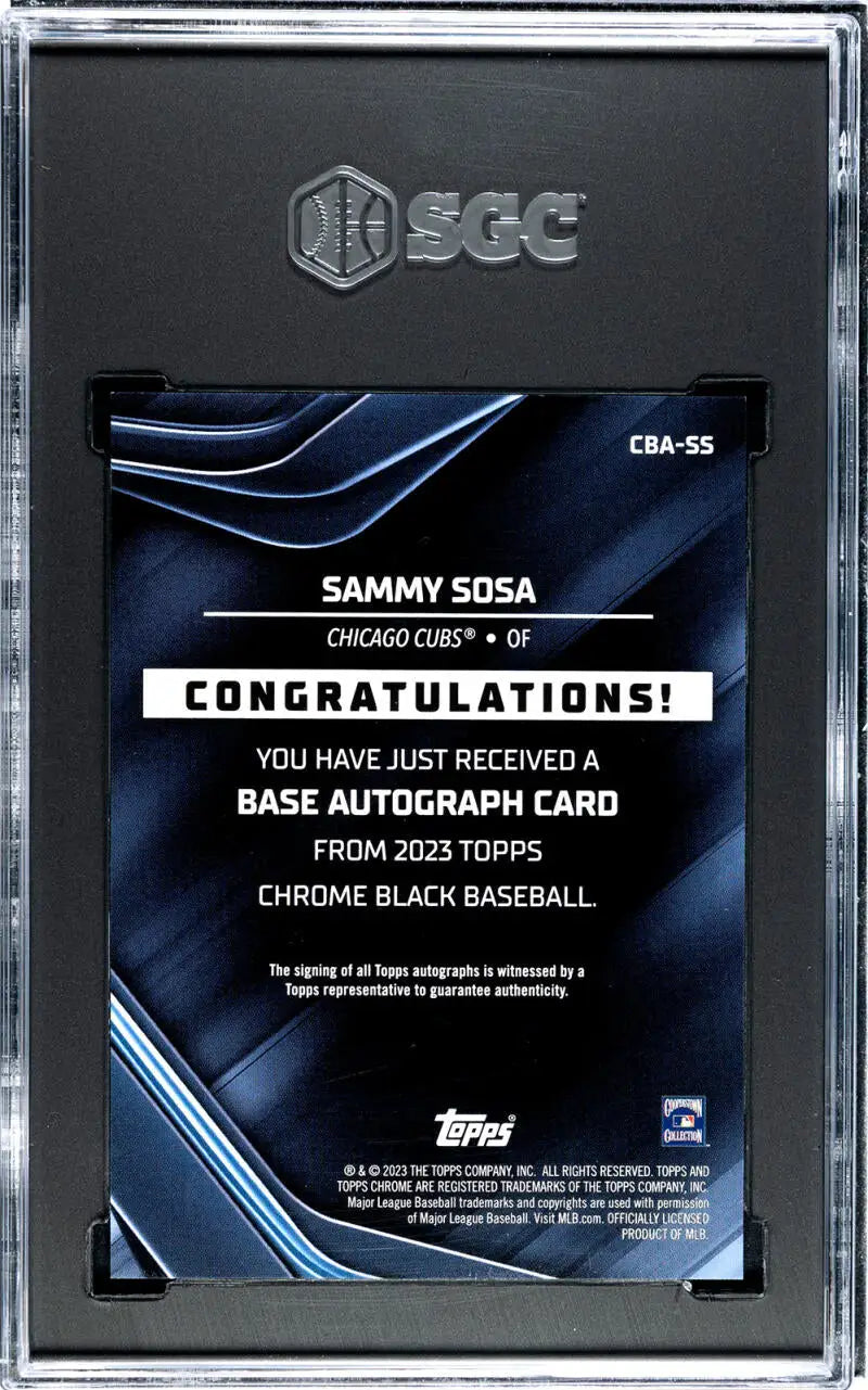 Baseball card redemption notice for Sammy Sosa Chicago Cubs Black Refractor auto