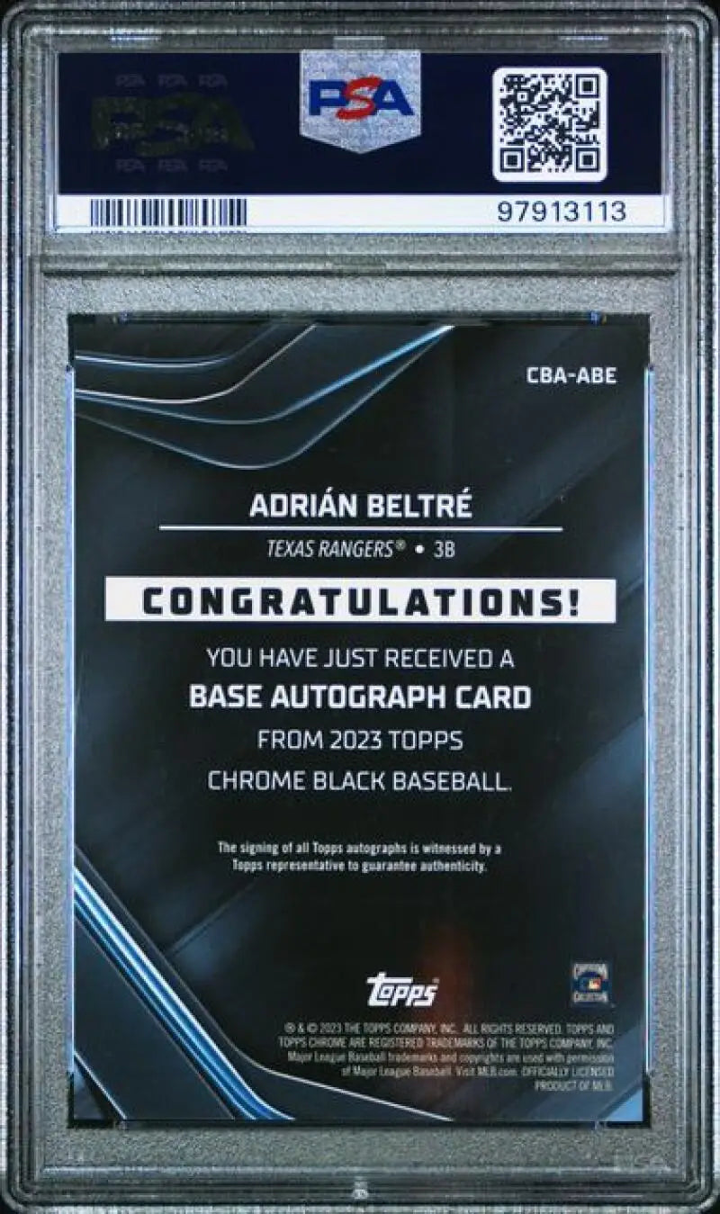 PSA 10 GEM MINT Adrian Beltre Black Refractor autograph card 85/99 Texas Rangers