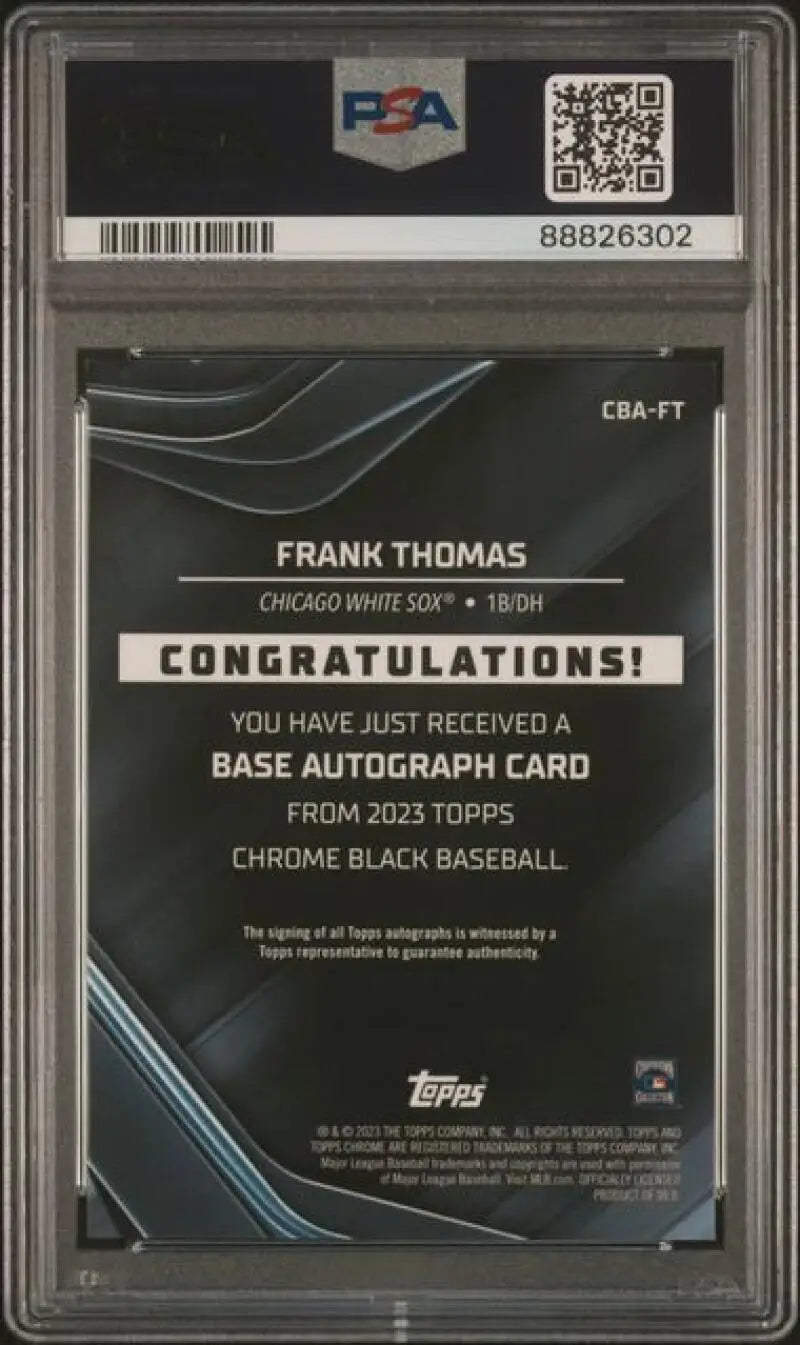 Back side of PSA-graded Frank Thomas Chicago White Sox Black Refractor autograph card