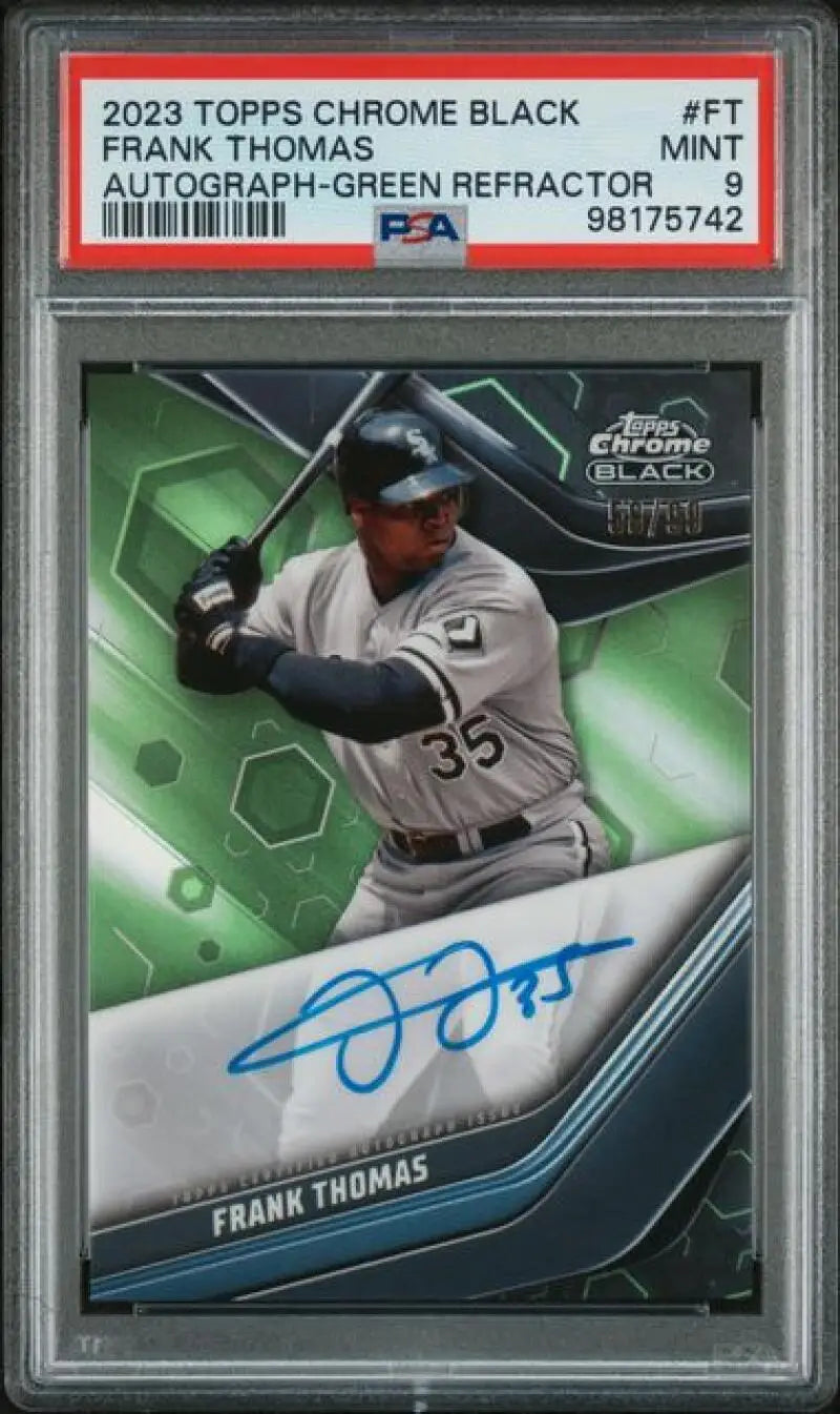 PSA-graded 2023 Topps Chrome Black Frank Thomas autographed refractor baseball card