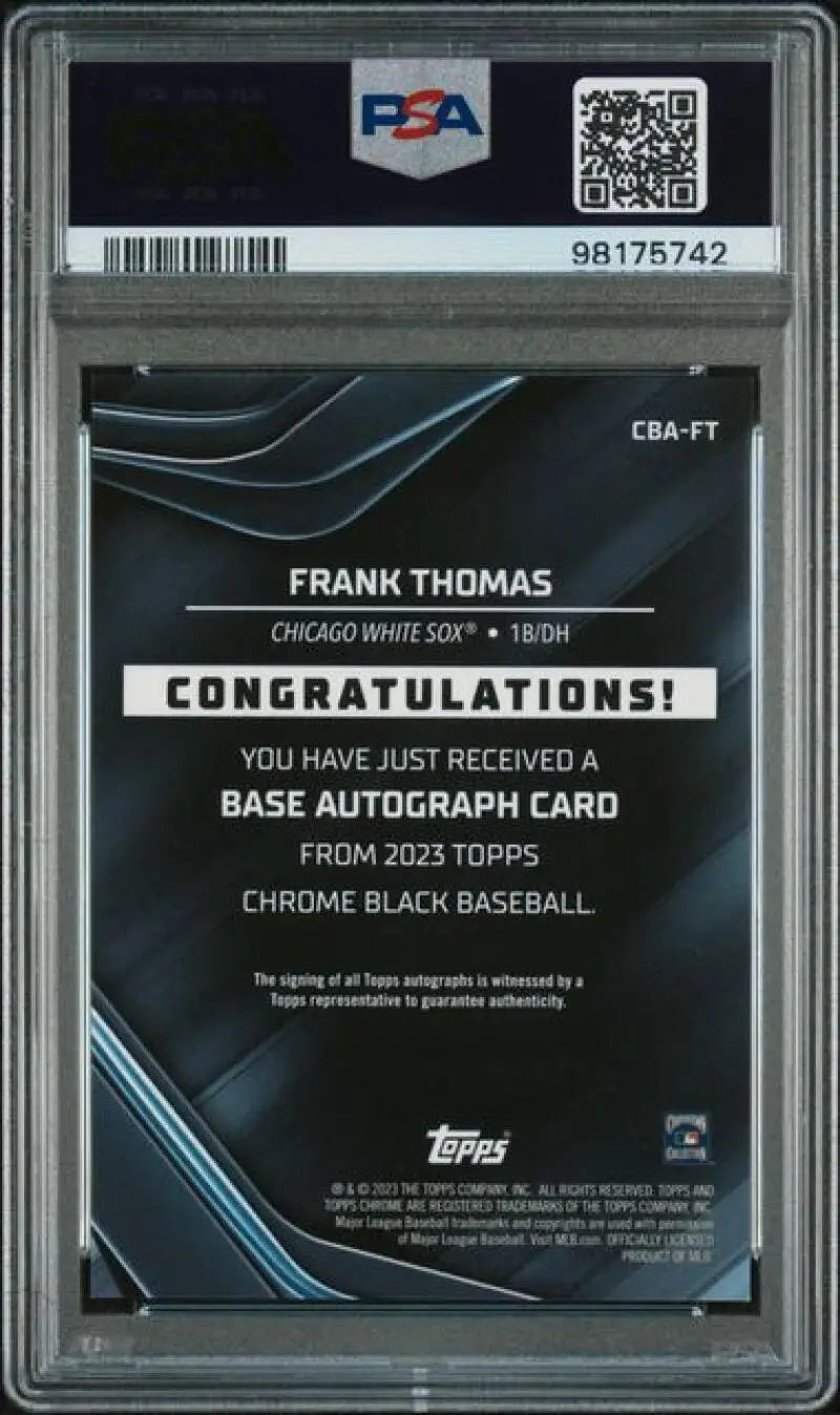 PSA 9 MINT Frank Thomas Autograph Card 58/99 Chicago White Sox Topps Chrome Black Refractor