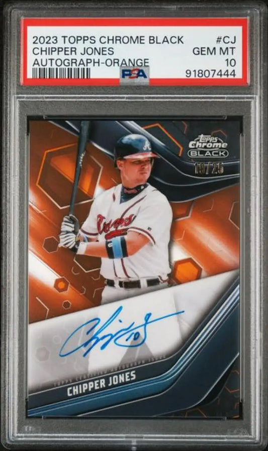 PSA 10 Gem Mint Chipper Jones Autographed 2023 Topps Chrome Black Atlanta Braves Card