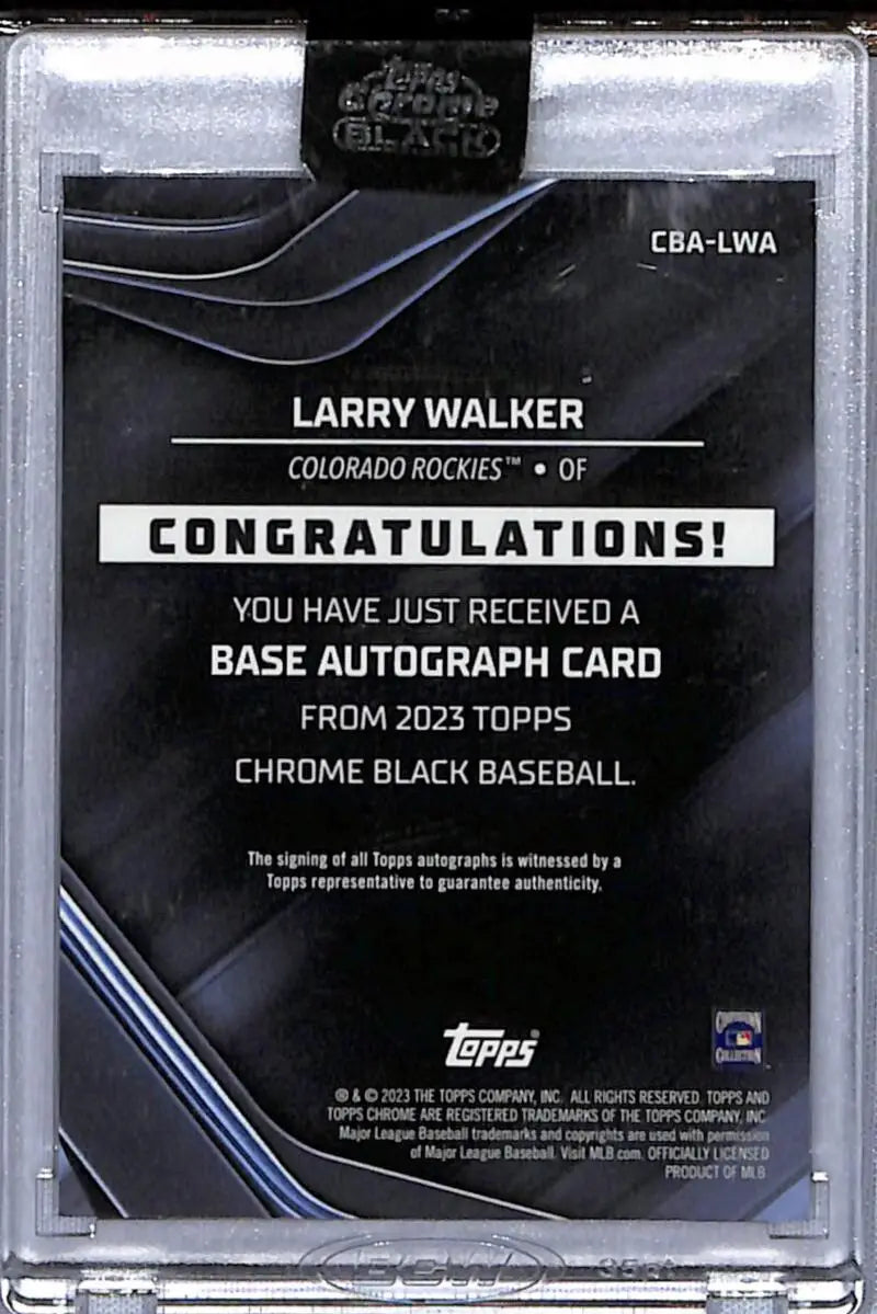 Baseball card redemption notice for 2023 Topps Chrome Black Refractor Orange Larry Walker