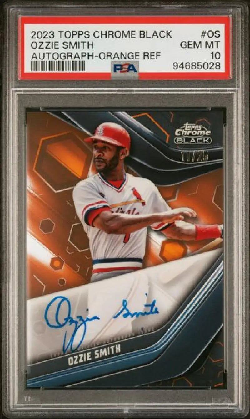 PSA 10 Gem Mint Ozzie Smith 2023 Topps Chrome Black Orange Refractor Auto Baseball Card