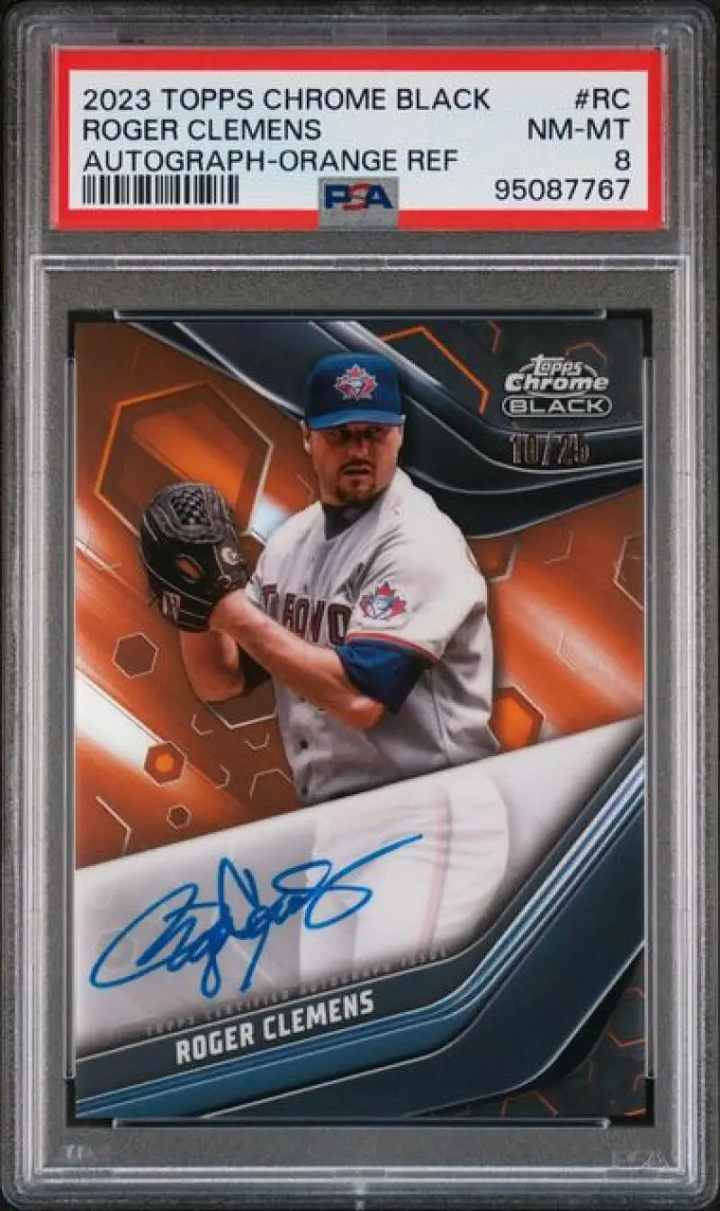 PSA-graded 2023 Topps Chrome Black Refractor baseball card of Roger Clemens, Toronto Blue Jays