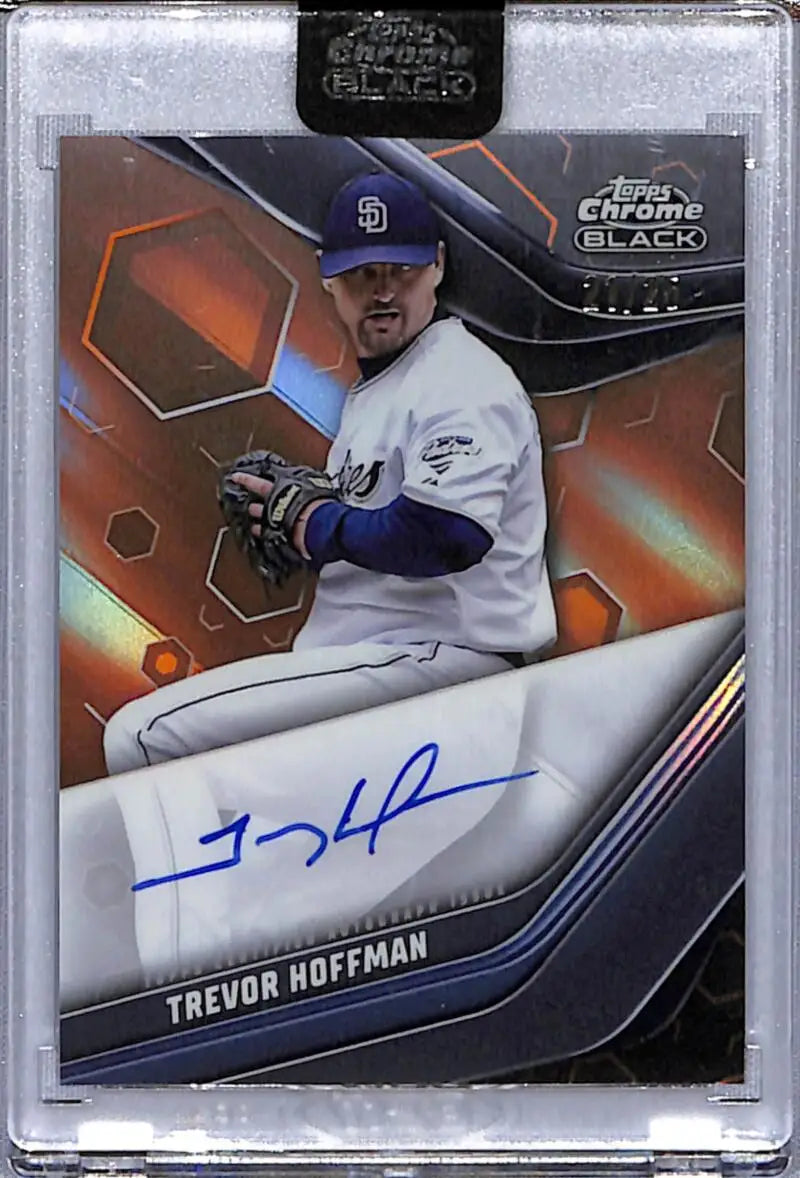 Trevor Hoffman San Diego Padres baseball card with blue cap and autograph, 21/25