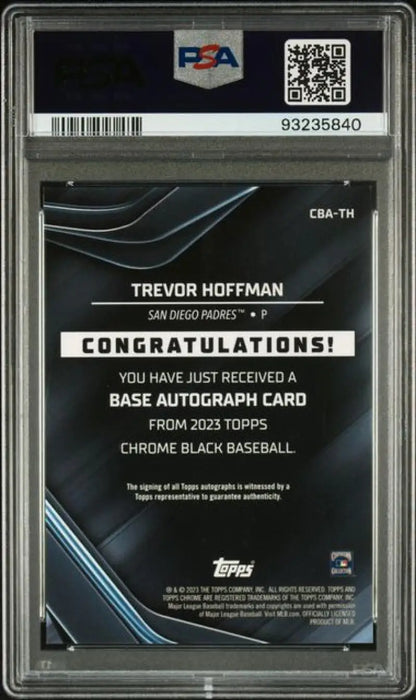 PSA-graded Topps Chrome Black Refractor Orange Trevor Hoffman autograph redemption notice