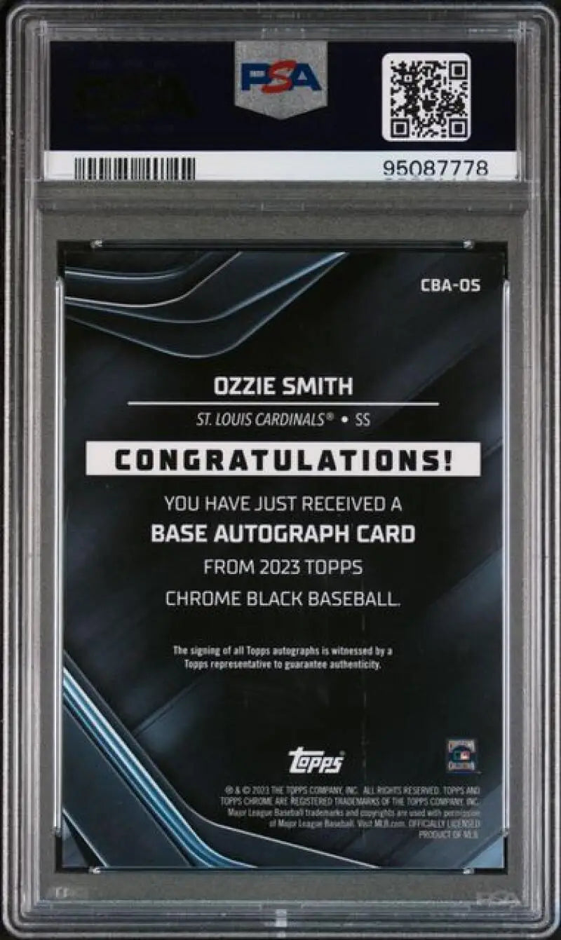 PSA-graded Topps Chrome Black SuperFractor Ozzie Smith autograph card for St. Louis Cardinals