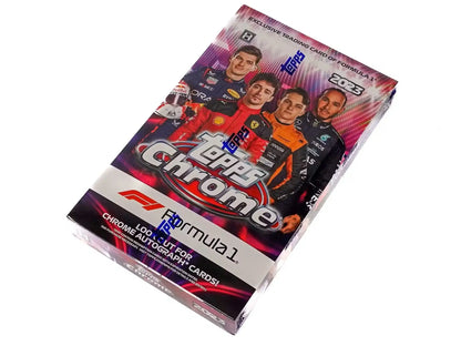 Formula 1 Topps Chrome 2021 trading card pack featuring racing drivers and red refractor parallel