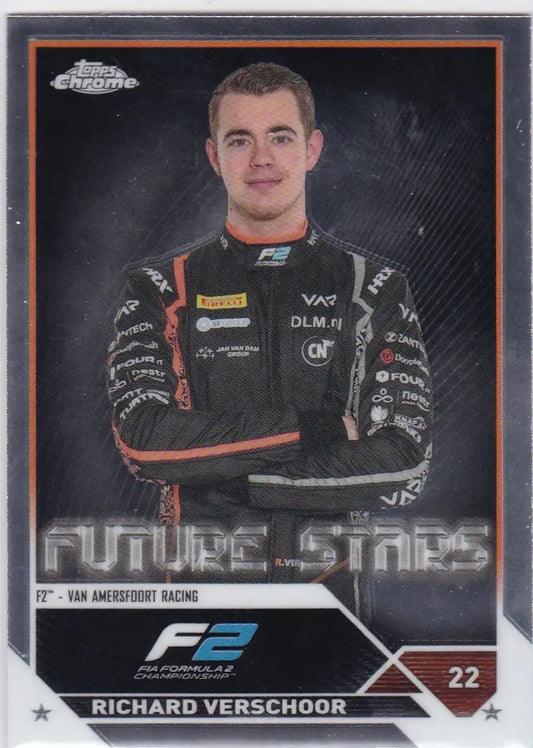 Racing driver trading card of Richard Vershoor in black suit, Topps Chrome Formula 1