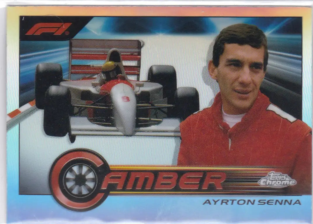 Ayrton Senna Camber insert from 2023 Topps Chrome Formula 1 trading card collection