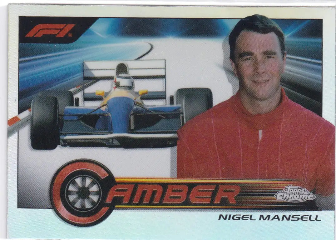 Trading card of Nigel Mansell Camber from 2023 Topps Chrome Formula 1 collection