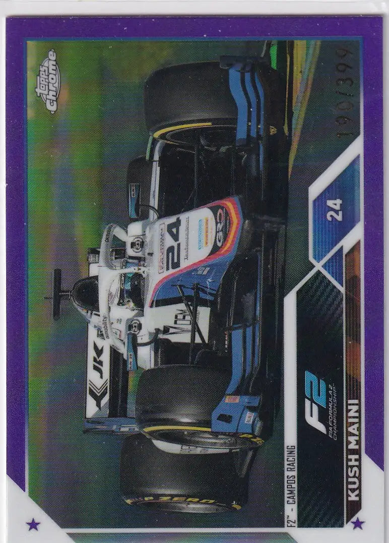 Formula 1 racing car in white and blue livery on track for Topps Chrome Formula collectible